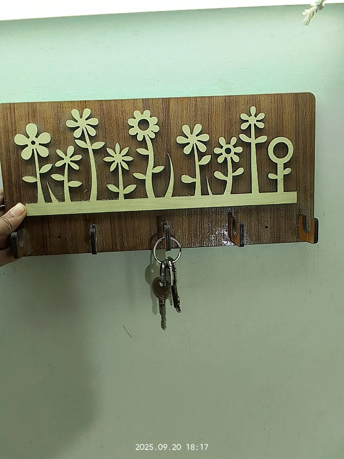 Wooden Wall Key & newspaper Holder with Floral Design