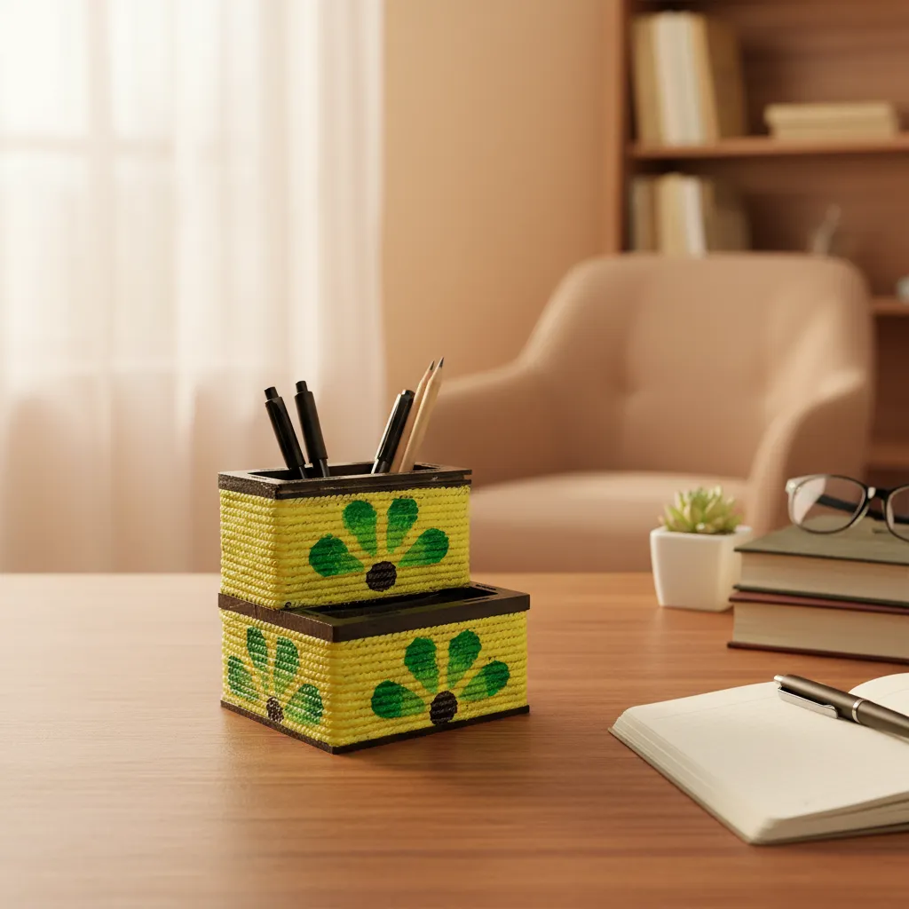 Wooden Hand-Painted Pen Holder