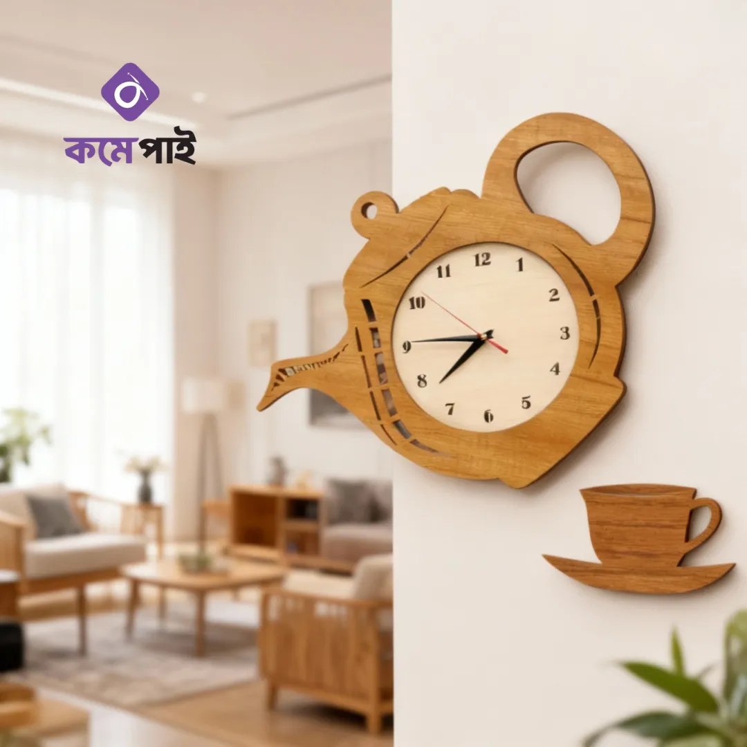 ketli cup wooden wall clock - Thumbnail 5