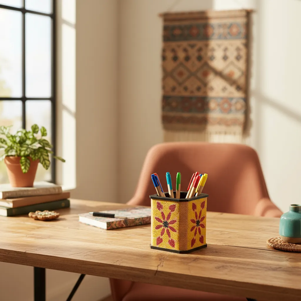 Wooden Hand-Painted Pen Holder