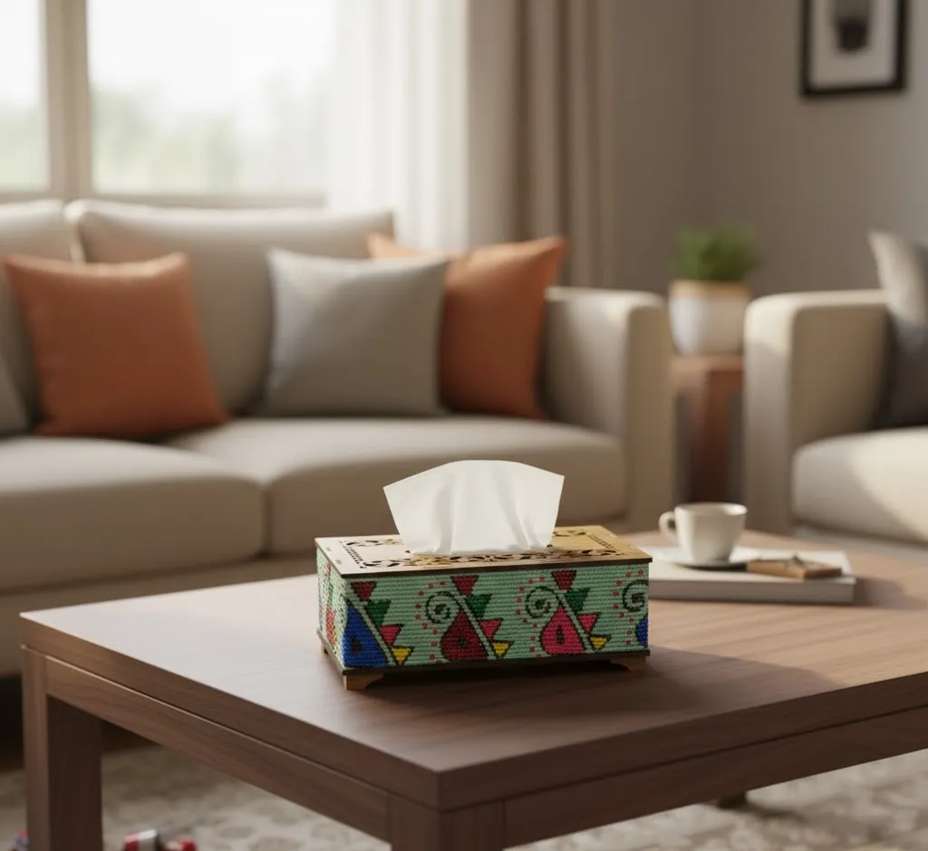 Wooden Hand-Painted Tissue Box