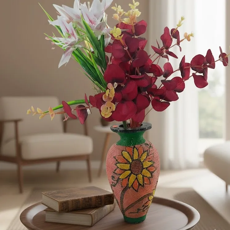 Handcrafted Decorative Flower Vase with Artificial Lilies