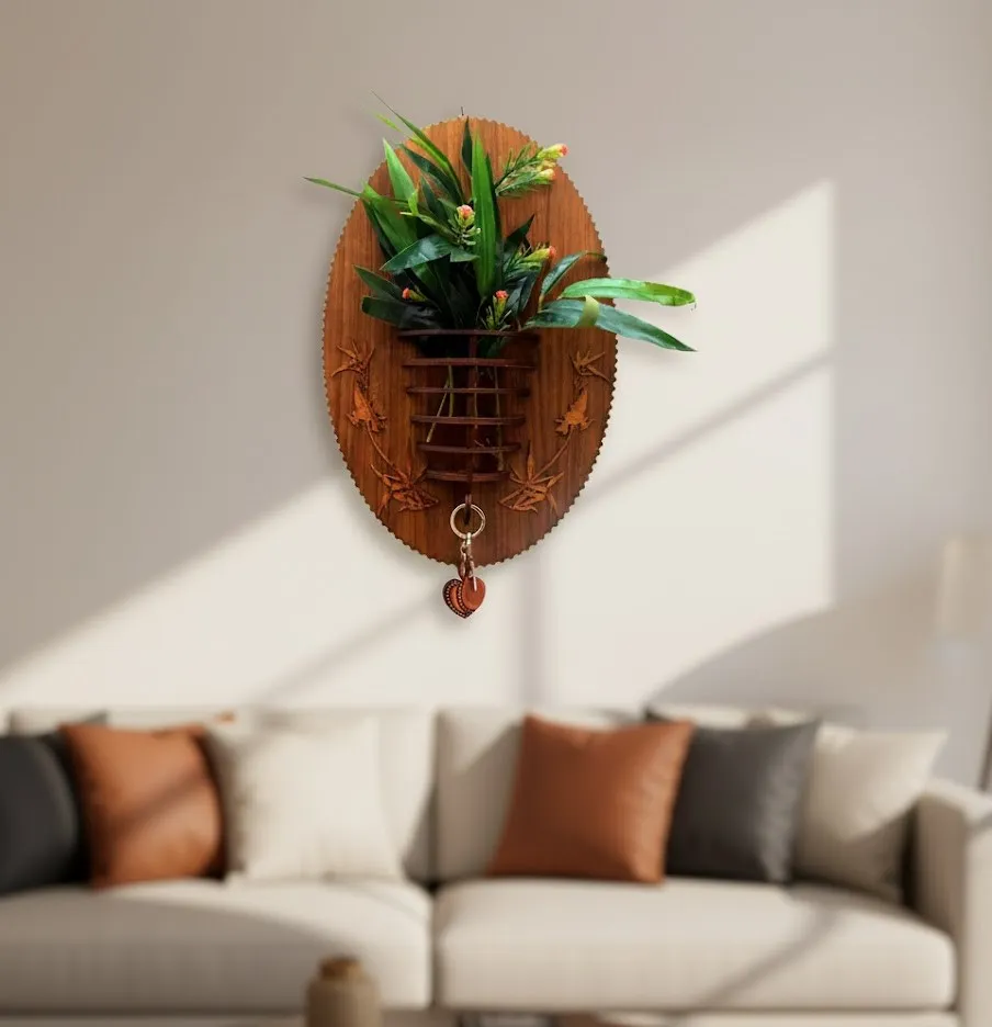Wooden Wall-Mounted Flower Vase with Key Holder