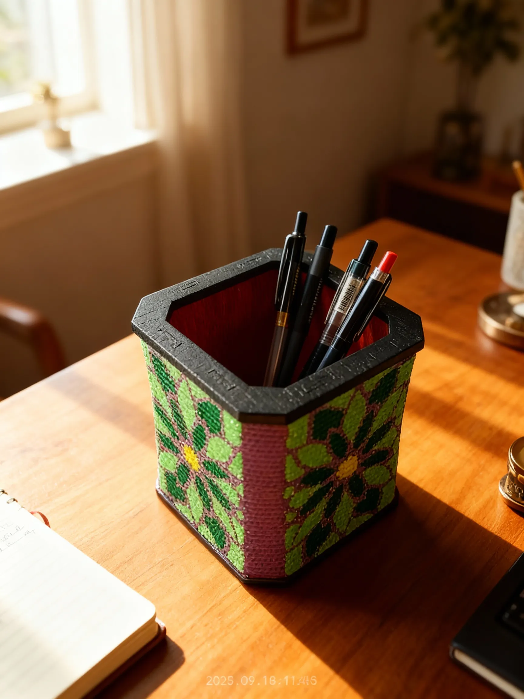 Wooden Hand-Painted Pen Holder
