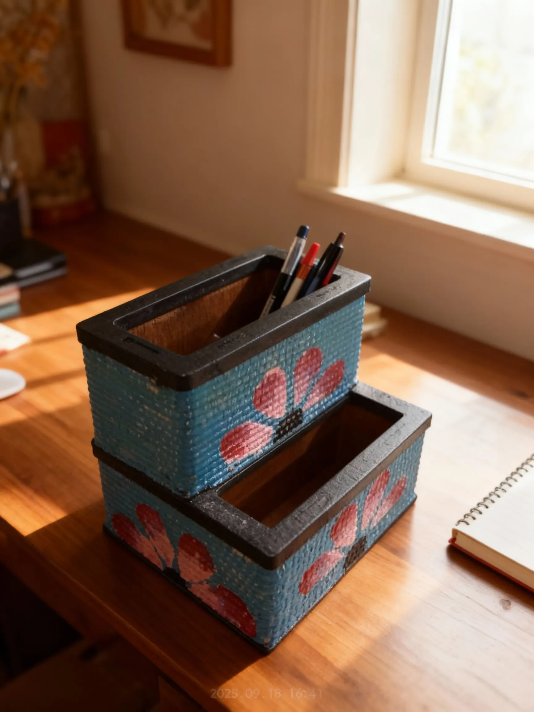 Wooden Hand-Painted Pen Holder