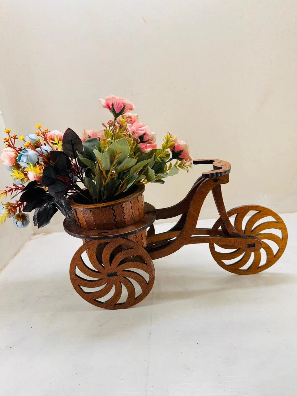 Wooden Decorative Flower Tricycle