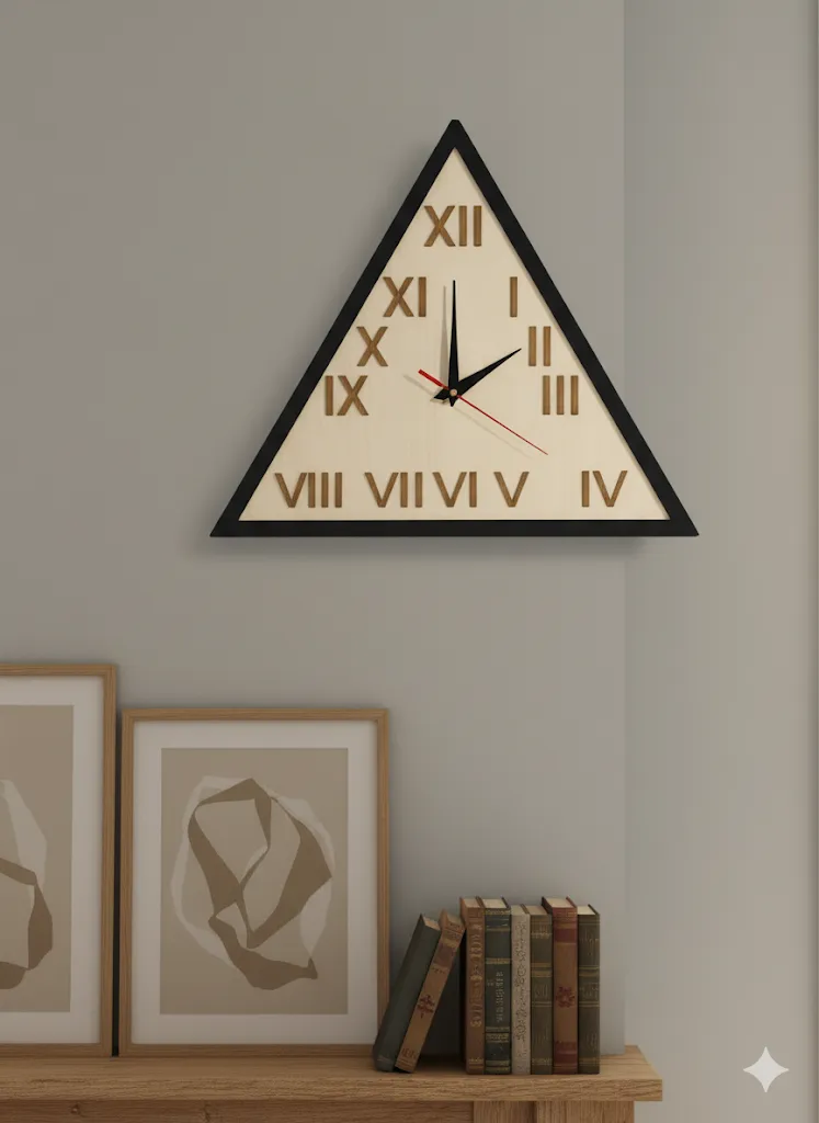 Triangular Wooden Wall Clock – A Unique Touch of Elegance