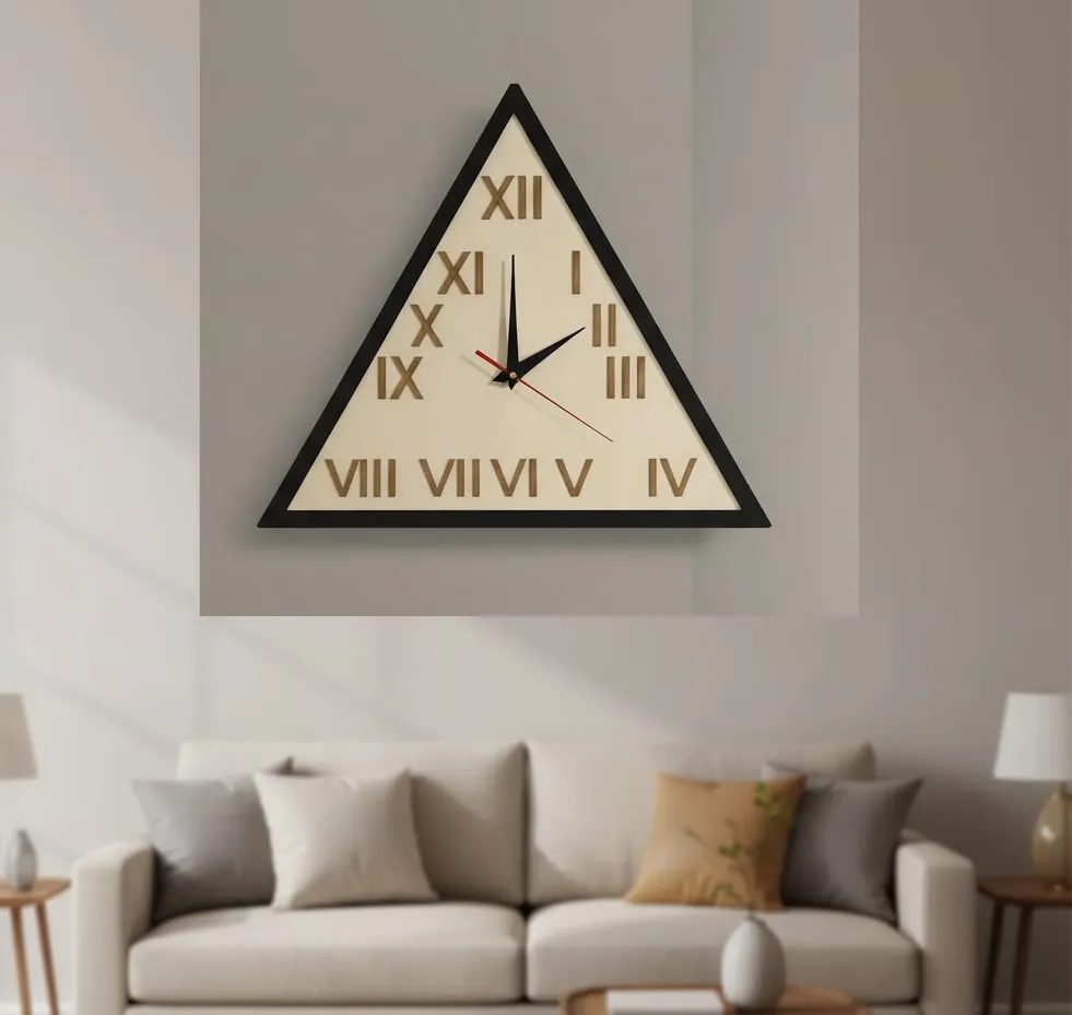 Triangular Wooden Wall Clock – A Unique Touch of Elegance