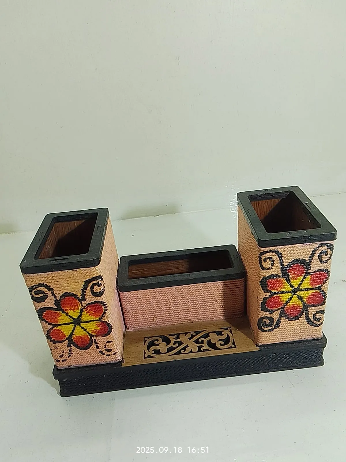 Wooden Hand-Painted Pen Holder