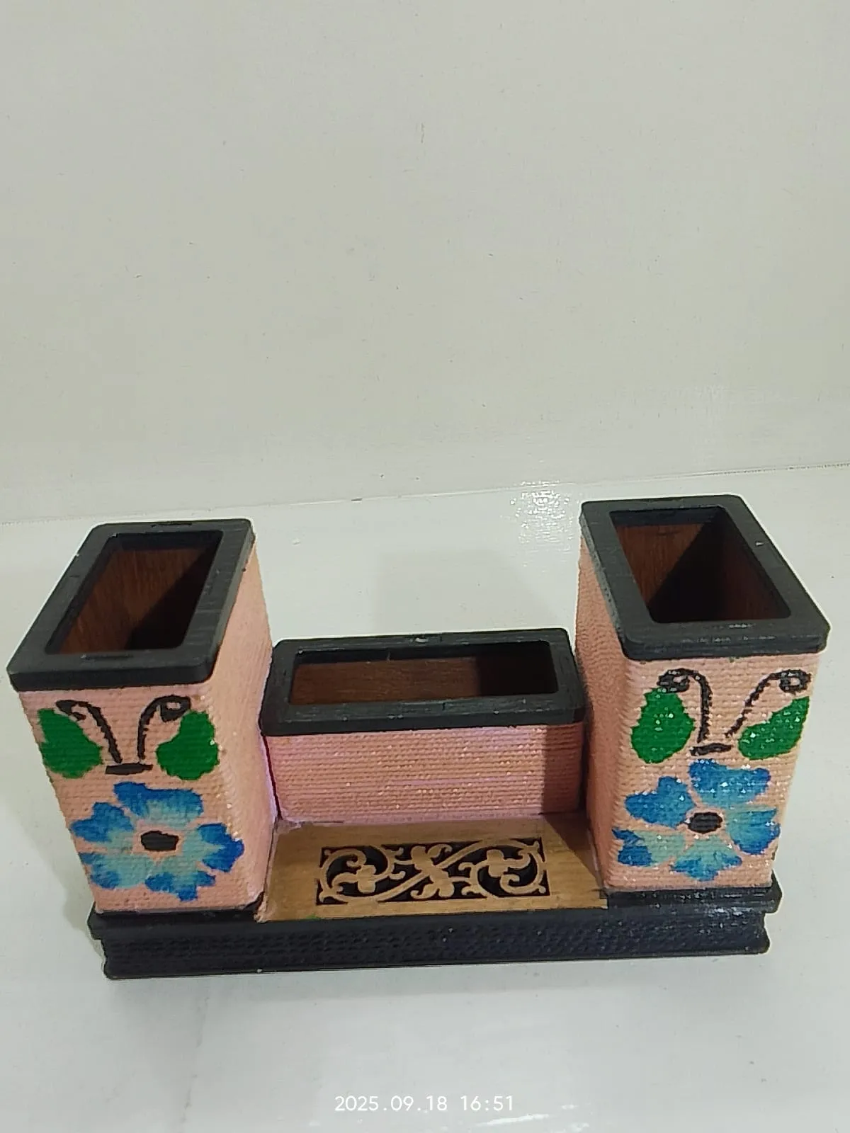 Wooden Hand-Painted Pen Holder