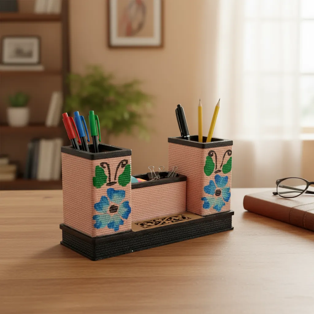 Wooden Hand-Painted Pen Holder