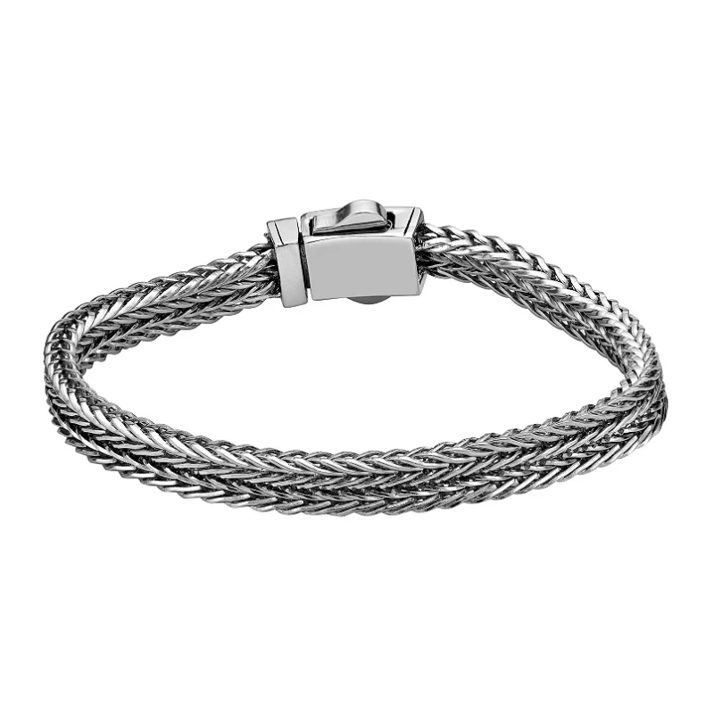 LYNX Men's Black Ion Plated Stainless Steel Double Foxtail Chain Bracelet