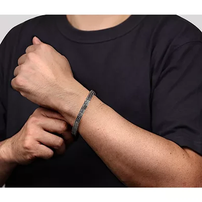 LYNX Men's Black Ion Plated Stainless Steel Double Foxtail Chain Bracelet