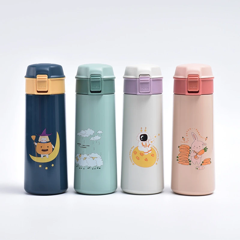 Hot-Selling Cartoon Flip-Top Vacuum Flask – 304 Stainless Steel Double Wall Portable Straight Bottle - Image 3