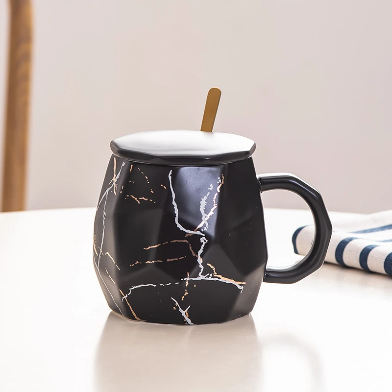 Modern Black & White Ceramic Mug with Lid and Spoon - Image 4