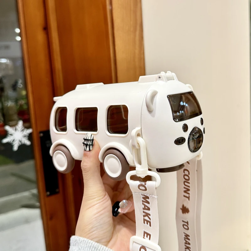 Cute Bus & Car Design Kids Straw Water Bottle - 500ml