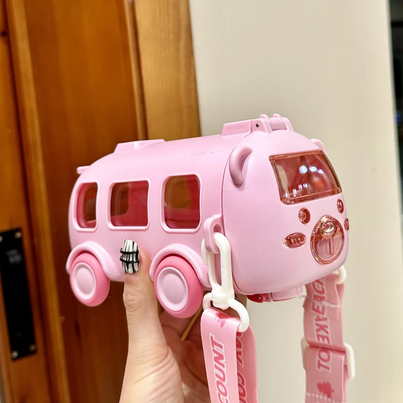 Cute Bus & Car Design Kids Straw Water Bottle - 500ml
