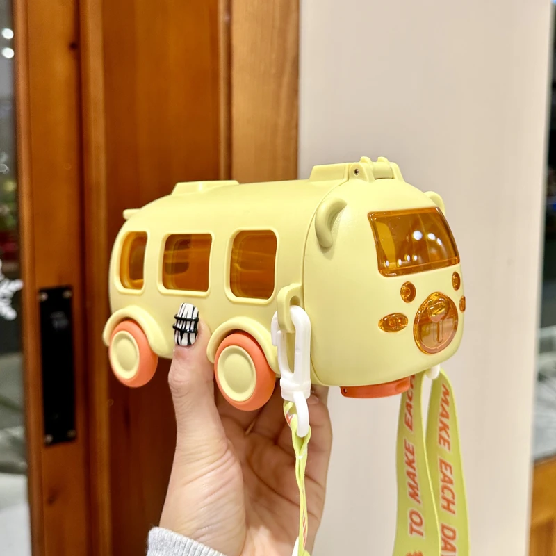 Cute Bus & Car Design Kids Straw Water Bottle - 500ml - Image 3