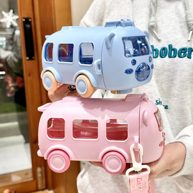 Cute Bus & Car Design Kids Straw Water Bottle - 500ml - Image 7