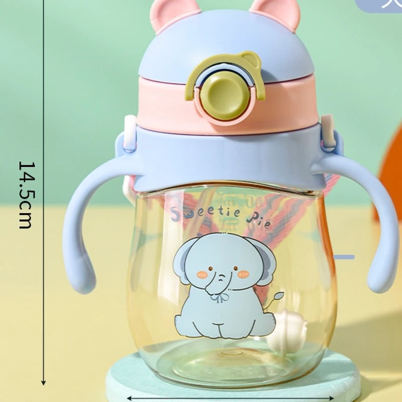 Baby Learning Sippy Cup | 410ml Straw Cup for Milk & Water with Handle and Strap