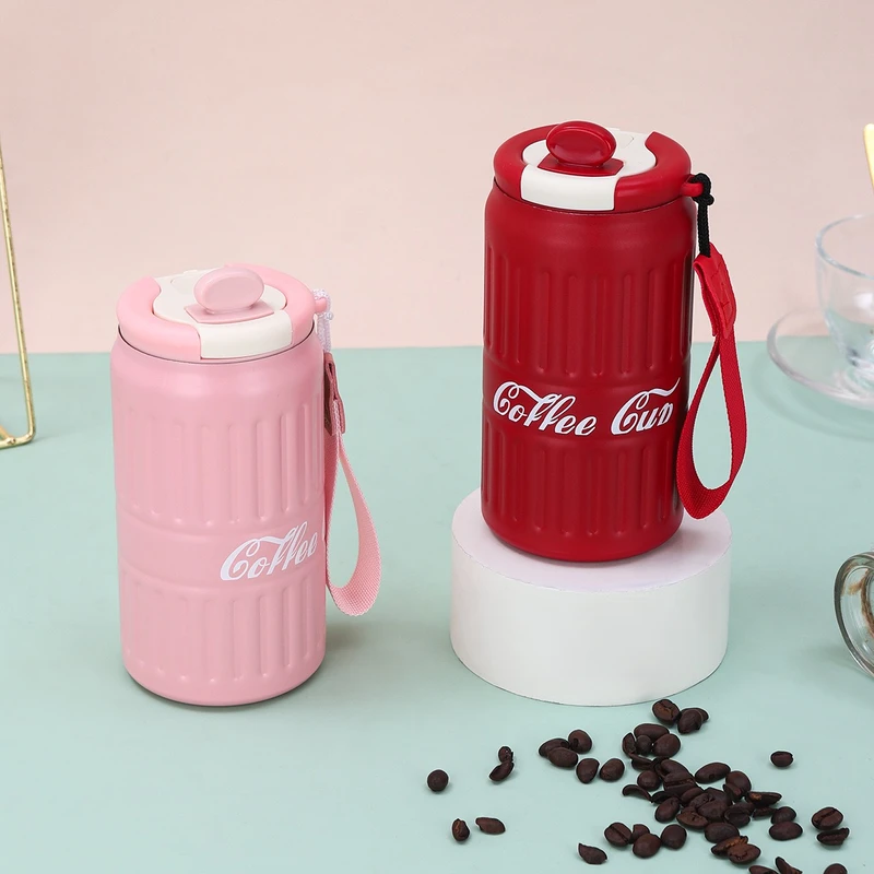 Coca-Cola Stainless Steel Thermal Coffee Cup – 316 Steel, Anti-Slip, Portable with Handle Strap, Outdoor Travel Mug - Image 3