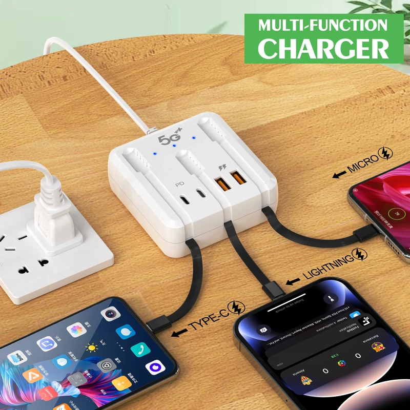 PD 66W USB Charger Fast Charging 4 Ports Type C