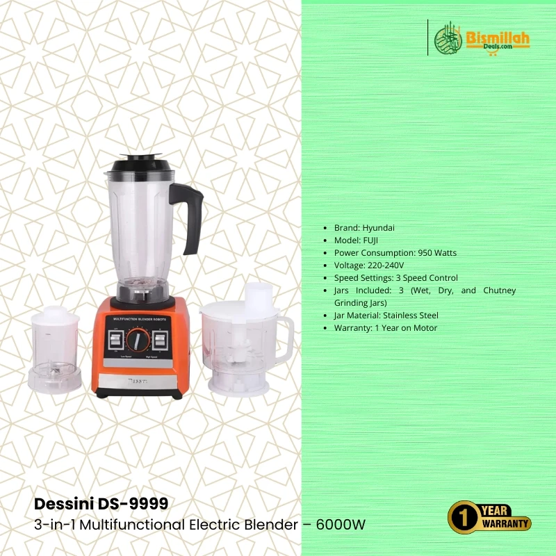 Dessini DS-9999 3-in-1 Multifunctional Electric Blender – 6000W Heavy Duty Commercial Grade