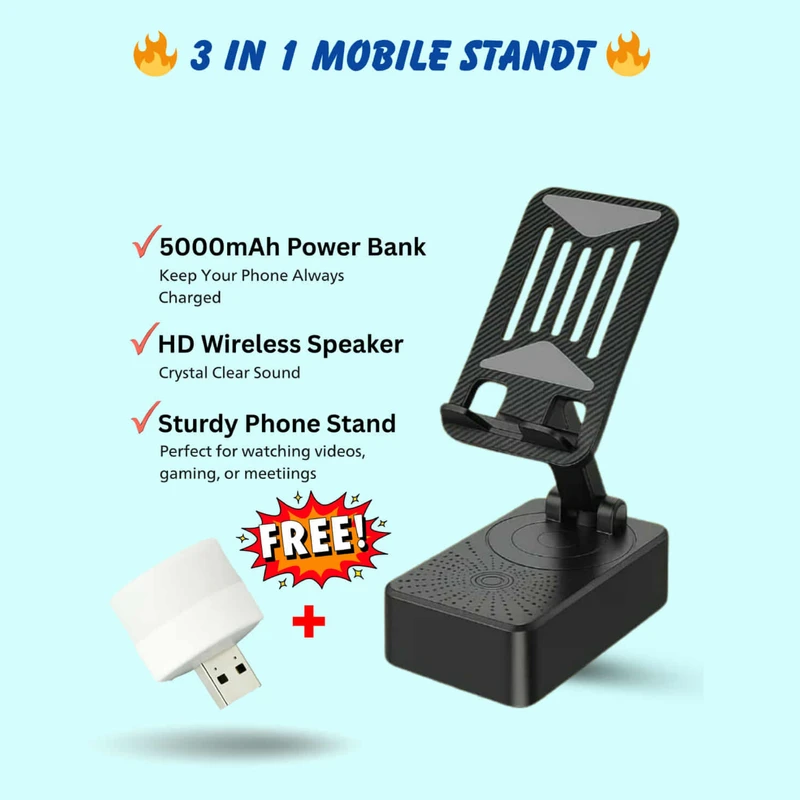 3 In 1 Mobile Stand, Bluetooth Speaker, Power