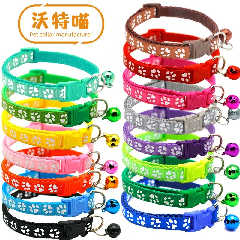 Cute Cat Bell Collar For Cats Dog Collar Teddy Bomei Dog Cartoon Funny Footprint Collars Leads Pet Cat Accessories Animal Goods
