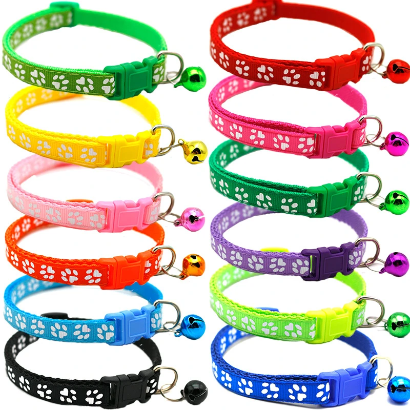 Cute Cat Bell Collar For Cats Dog Collar Teddy Bomei Dog Cartoon Funny Footprint Collars Leads Pet Cat Accessories Animal Goods