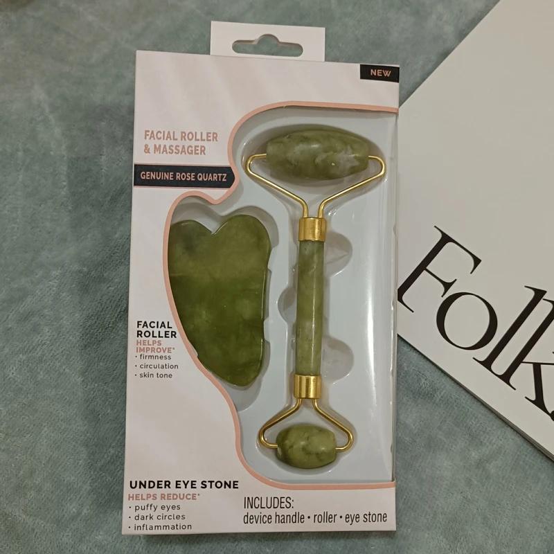 Jade Roller Gua Sha Scarping Tool, Natural Jade Face Beauty Roller Skin Care Tools, Jade Roller Set for Face Eye Neck Body Massage