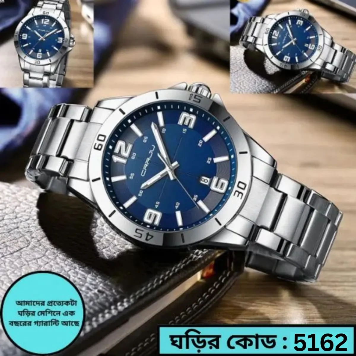 CRRJU MODEL 5003 Man’s Premium Quality Watch Silver Chain Dial Blue Cooler Man Watch date shoho + এক পিস ব্যাটারি ফ্রি।