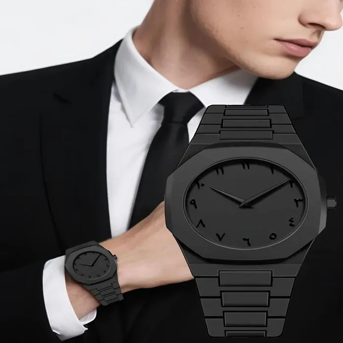 Arabic Plastic Carbon Fiber body Watch Full Black Colour Dial Arabic  এক পিস ব্যাটারি ফ্রি - Image 4