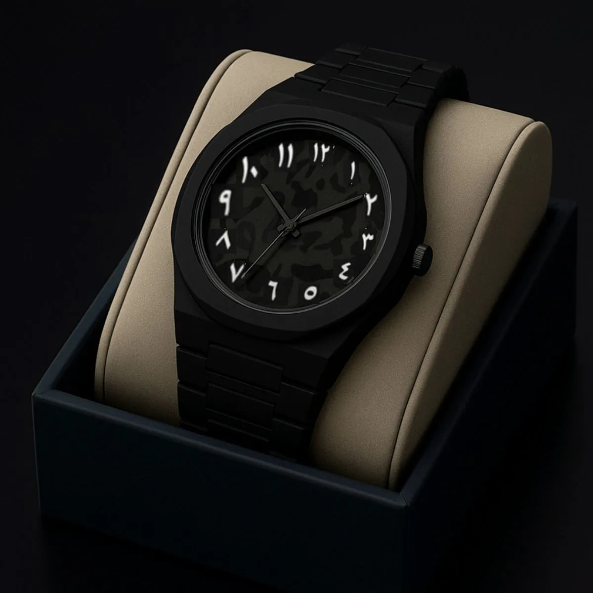 Arabic Watch Full Black Colour Dial kelografi Stone White Arabic Watch Plastic Carbon Fiber body Watch এক পিস ব্যাটারি ফ্রি