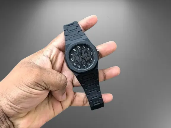 Arabic Watch Full Black Colour Dial kelografi Stone White  Arabic Watch  Plastic Carbon Fiber body Watch এক পিস ব্যাটারি ফ্রি - Image 3