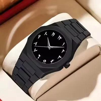 Arabic Plastic Carbon Fiber body Watch Full Black Colour Dial Stone White Arabic এক পিস ব্যাটারি ফ্রি