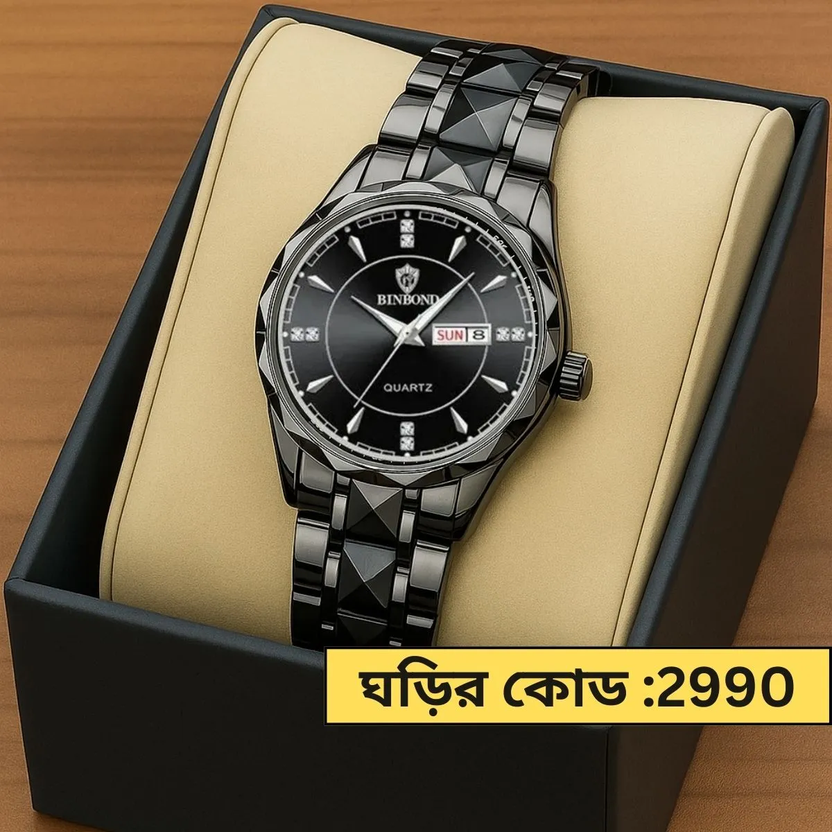 Luxury Binbond Stainless Steel Classic Waterproof Watch for Women Full black
