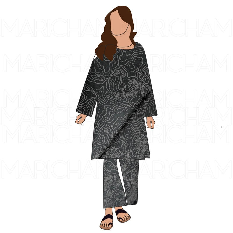 Black-Grey Topography Design Stretchable Fabric F942081 - Image 8
