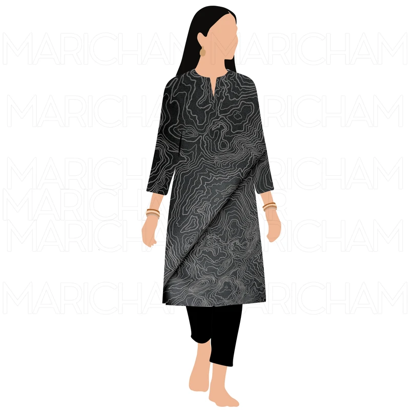 Black-Grey Topography Design Stretchable Fabric F942081 - Image 9
