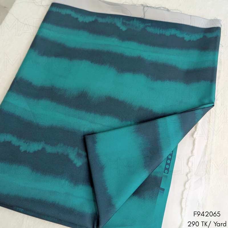 Sea Green-Black Stripe Design Stretchable Fabric F942065