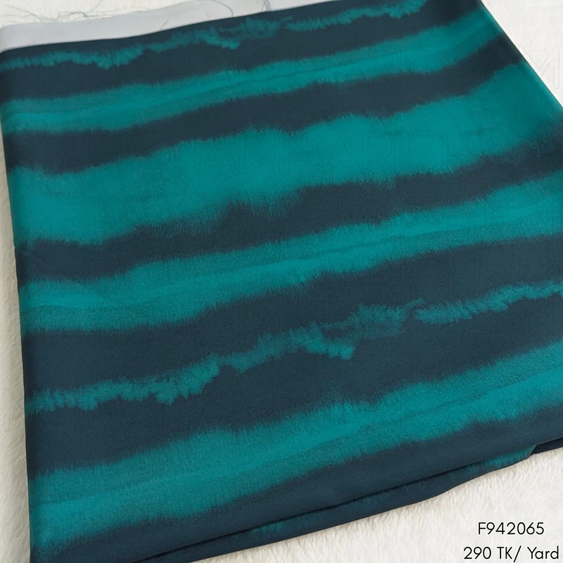 Sea Green-Black Stripe Design Stretchable Fabric F942065