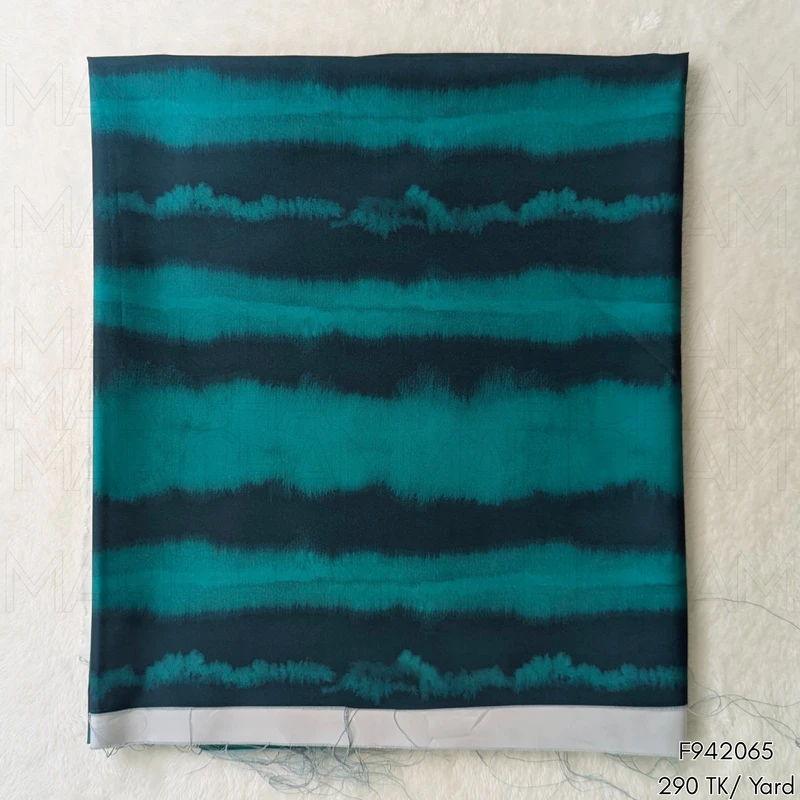 Sea Green-Black Stripe Design Stretchable Fabric F942065 - Image 3