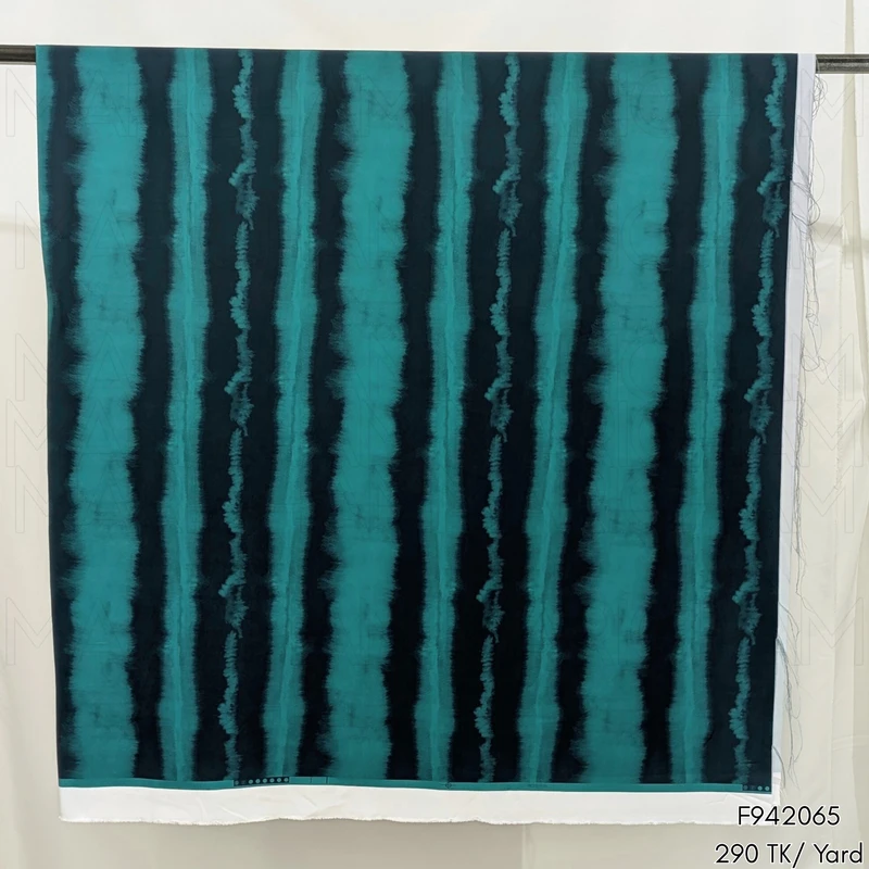 Sea Green-Black Stripe Design Stretchable Fabric F942065 - Image 4