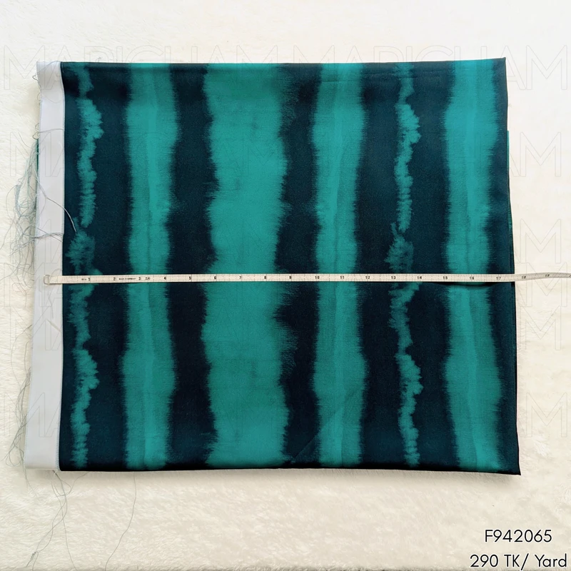 Sea Green-Black Stripe Design Stretchable Fabric F942065 - Image 5