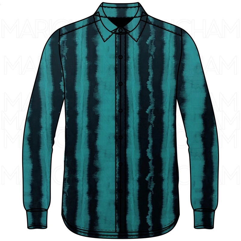 Sea Green-Black Stripe Design Stretchable Fabric F942065 - Image 6