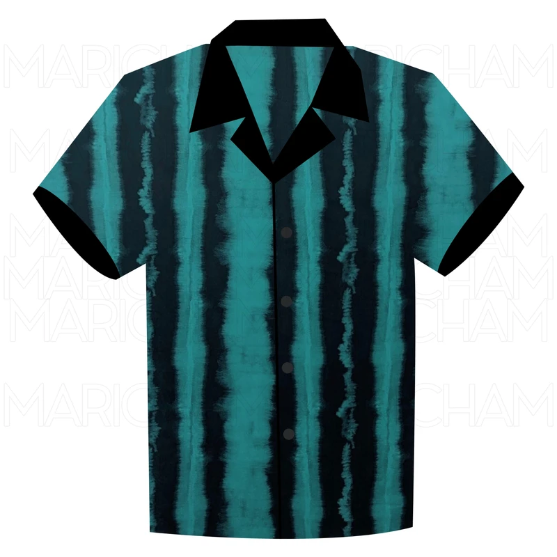 Sea Green-Black Stripe Design Stretchable Fabric F942065 - Image 7