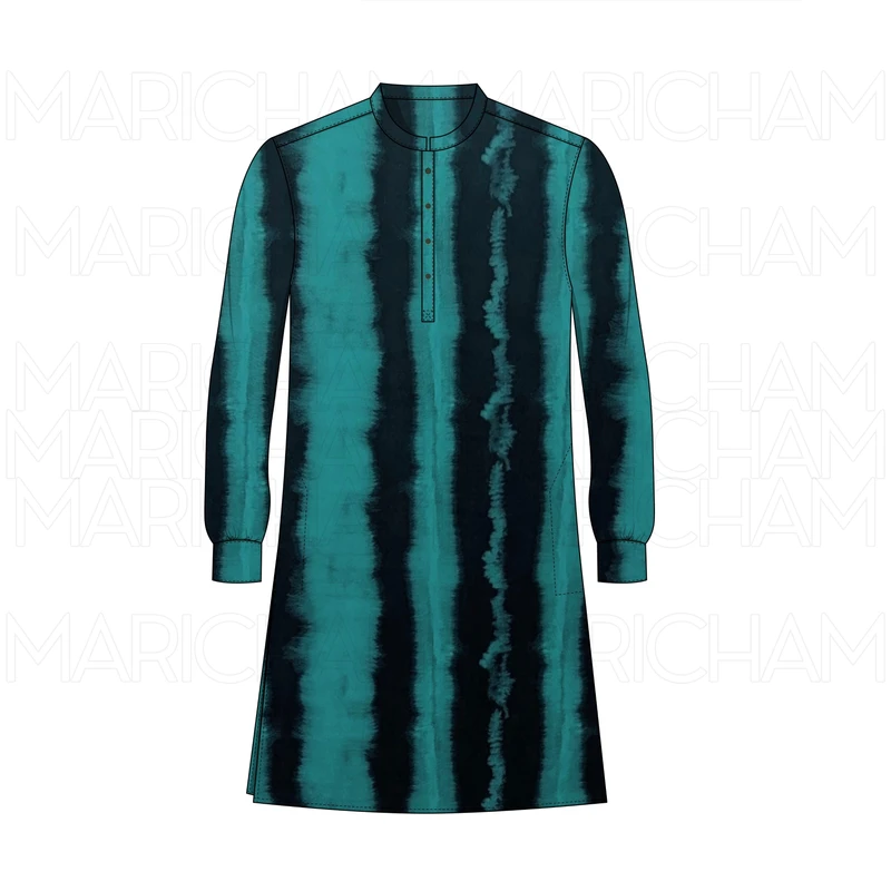 Sea Green-Black Stripe Design Stretchable Fabric F942065 - Image 8