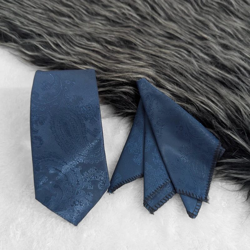 Cobalt Blue Paisley Neck Tie & Pocket Square Set.  TS-11