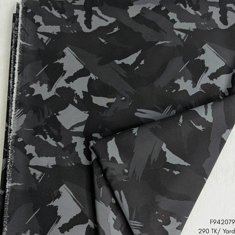 Black-Grey Camouflage Design Stretchable Fabric F942079