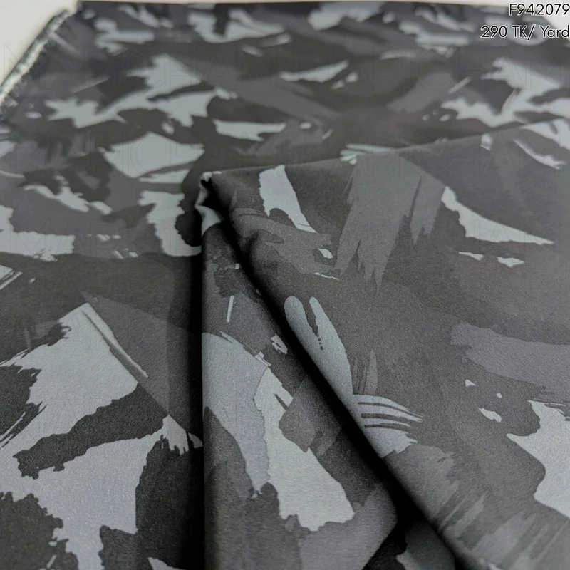 Black-Grey Camouflage Design Stretchable Fabric F942079